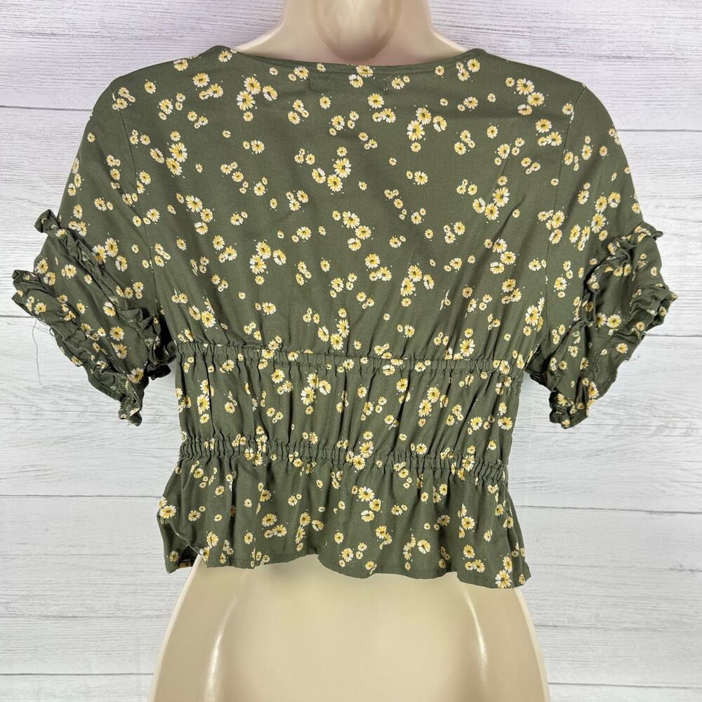 VTG Arizona Y2k xs women green floral babydoll crop top peasant cottage coquette - Picture 3 of 8